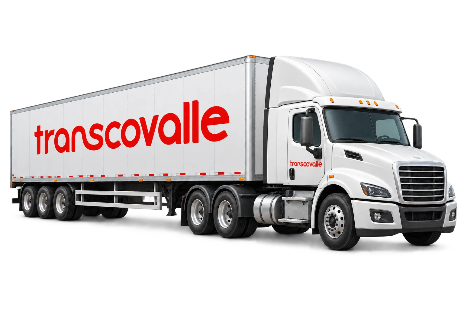 Ilustración de una tractomula con la marca Transcovalle para transporte nacional